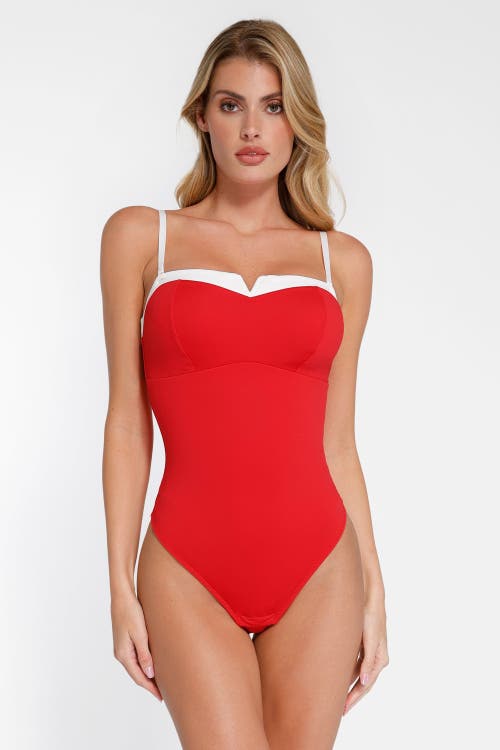 Shop Popilush Shapewear Contrast Bra Strap Tummy Control Bodysuit In Rust Red