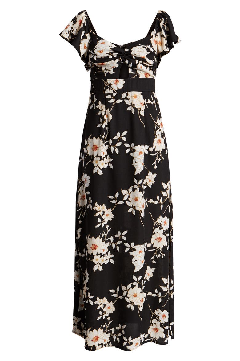 Twist Front Maxi Dress, Alternate, color, BLACK IVORY FLORAL