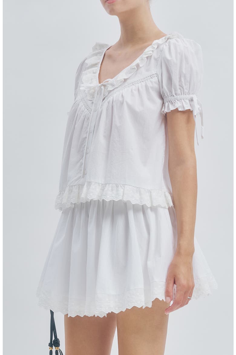Theo Ruffle Lace Inset Cotton Top, Alternate, color, WHITE