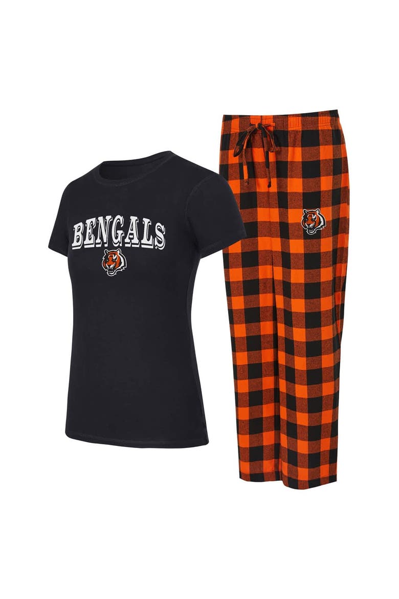 Women's Concepts Sport  Black/Orange Cincinnati Bengals Avondale T-Shirt & Pants Flannel PJ Set, Main, color, Black