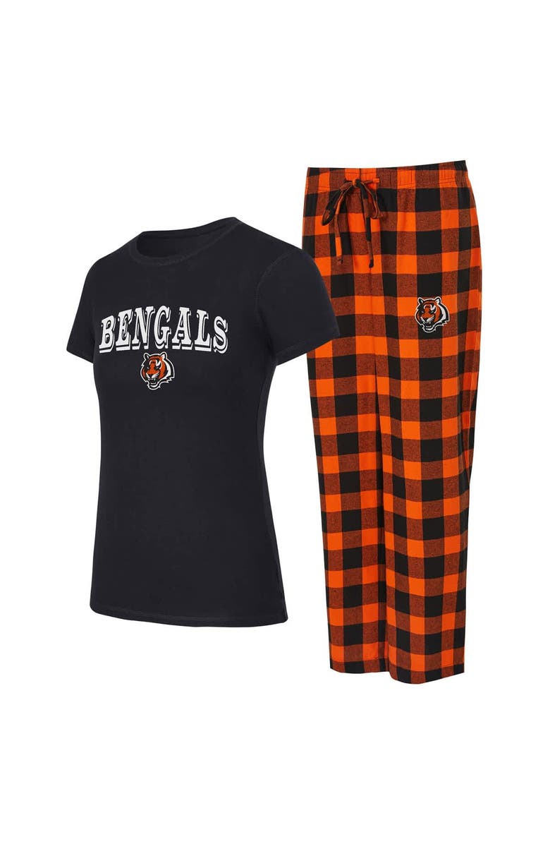 CONCEPTS SPORT Women's Concepts Sport Black/Orange Cincinnati Bengals Avondale T-Shirt & Pants Flannel PJ Set, Main, color, Black