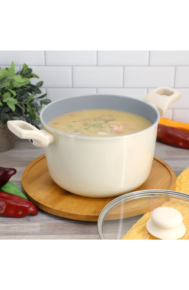 Gibson Home Barnsdall 5 Quart Ceramic Nonstick Aluminum Stock Pot with Lid, Alternate, color, White