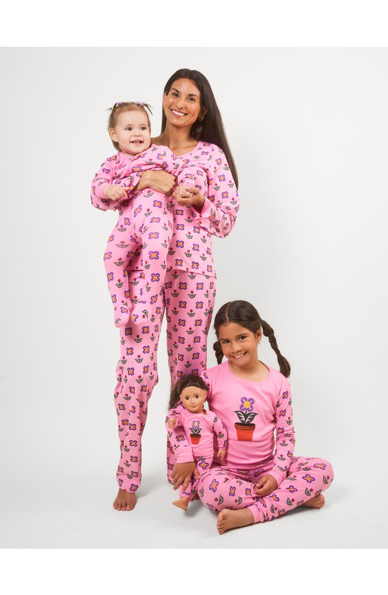 Leveret Footed Cotton Matching Family Pajamas, Nature & Water Prints, Alternate, color, Flower Pot