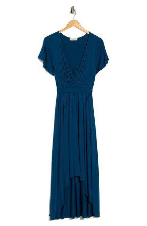 Flutter Sleeve High/Low Wrap Dress