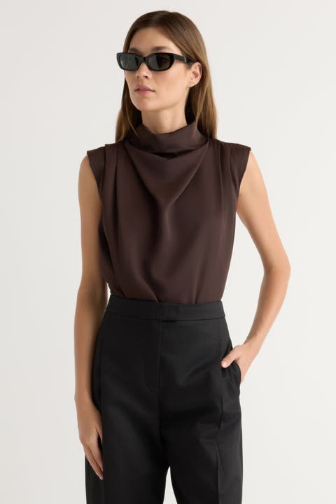 Allegra Gathered-Neck Sleeveless Blouse