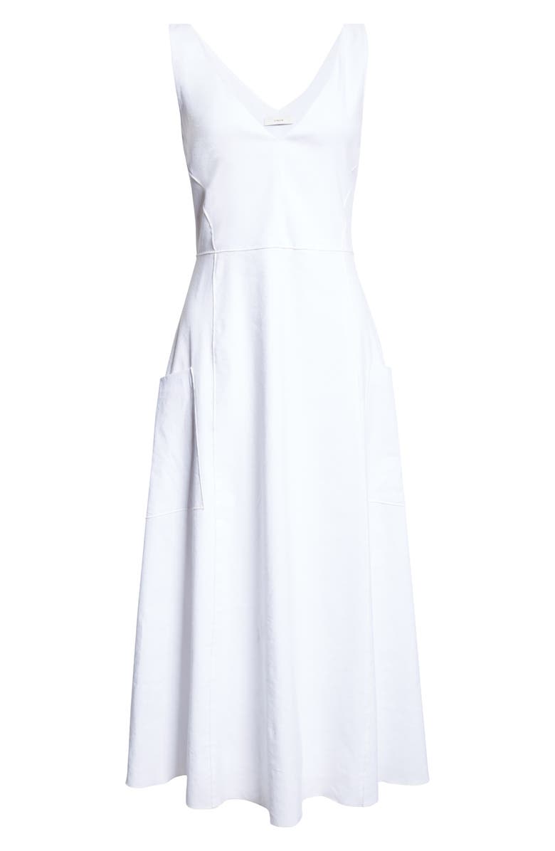 Vince Patch Pocket Linen Blend Midi Dress, Alternate, color, Optic White