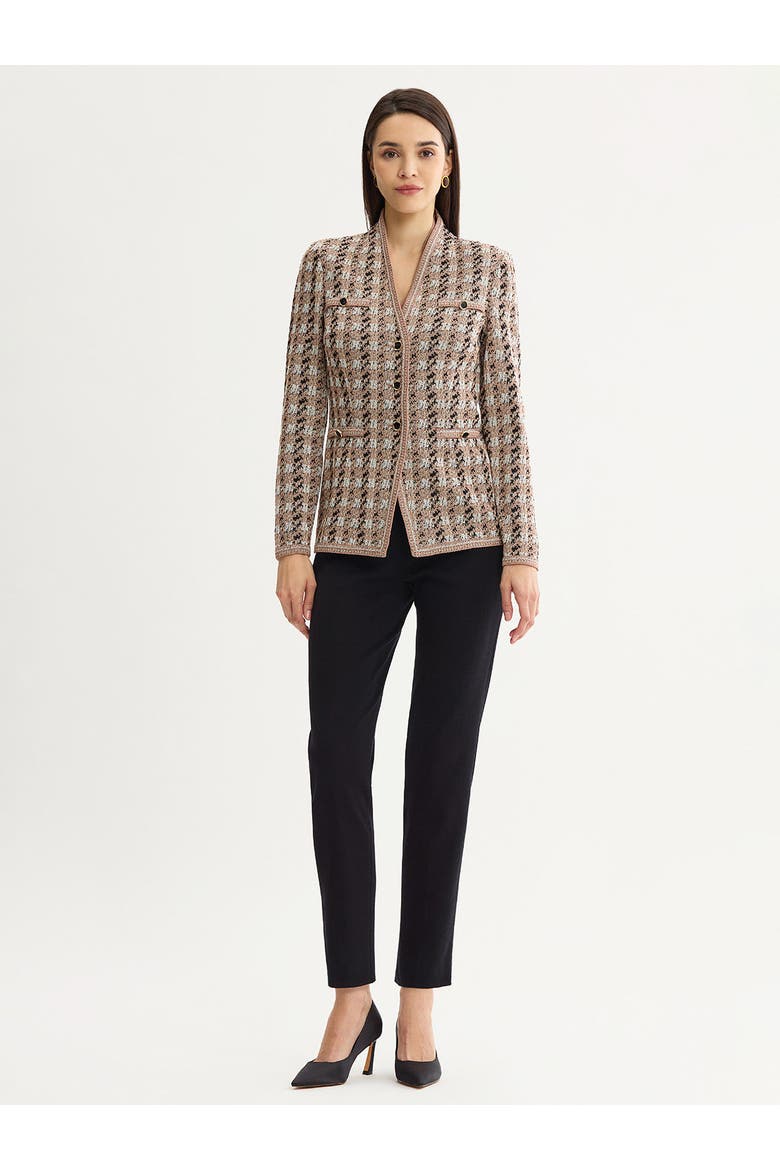 Tailored Houndstooth Tweed Knit Jacket, Alternate, color, Charmeuse/Biscotti/Black
