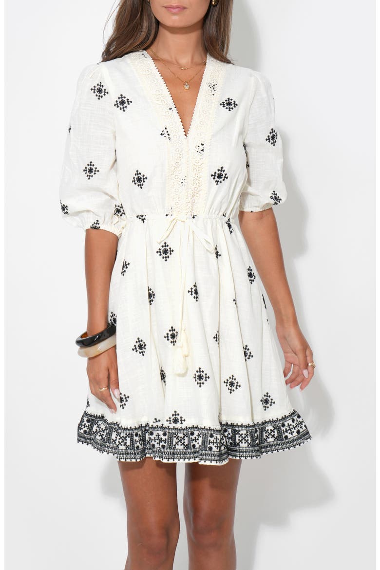 Soraya Embroidered Cotton Minidress, Alternate, color, IVORY/ BLACK