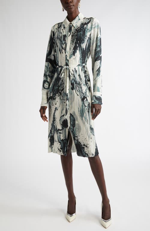 JASON WU COLLECTION JASON WU COLLECTION BRUSHSTROKE PRINT LONG SLEEVE PLEATED GEORGETTE SHIRTDRESS