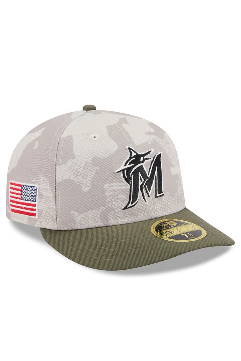 Men's New Era Light Beige/Olive Miami Marlins 2025 Armed Forces Day Low Profile 59FIFTY Fitted Hat, Main, color, Light Beige