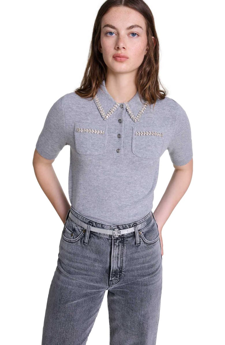 maje Knitted sweater with rhinestones, Alternate, color, 