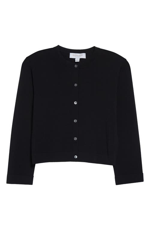 Michael Kors Crewneck Matte Viscose Crop Cardigan In Black
