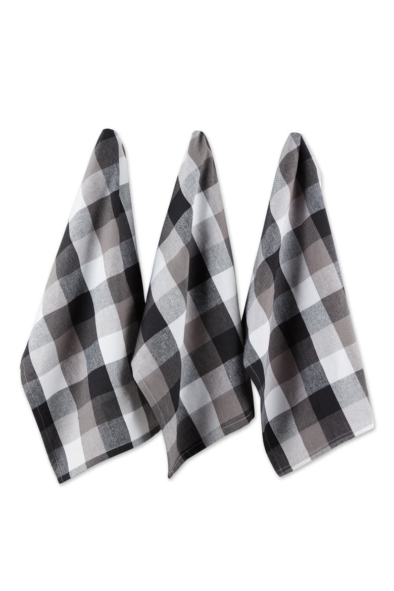 Black Tri Color Check Dishtowel Set/3, Main, color, Black