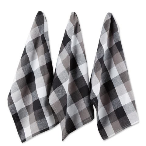 Black Tri Color Check Dishtowel Set/3