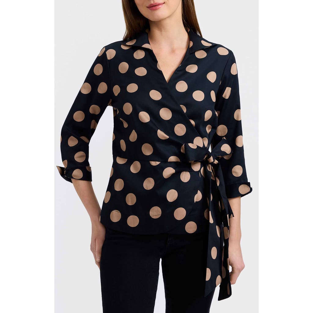 Foxcroft Salina Polka Dot Cotton Wrap Shirt In Multi