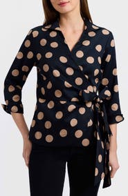 Foxcroft Salina Polka Dot Cotton Wrap Shirt