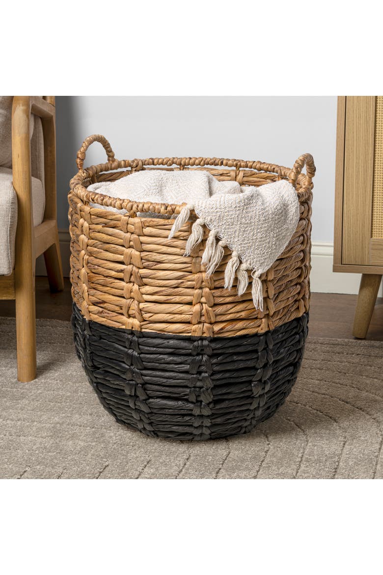 Laurel 19.49" Bohemian Handwoven Abaca Hamper Basket with Handles, Alternate, color, Natural/Black