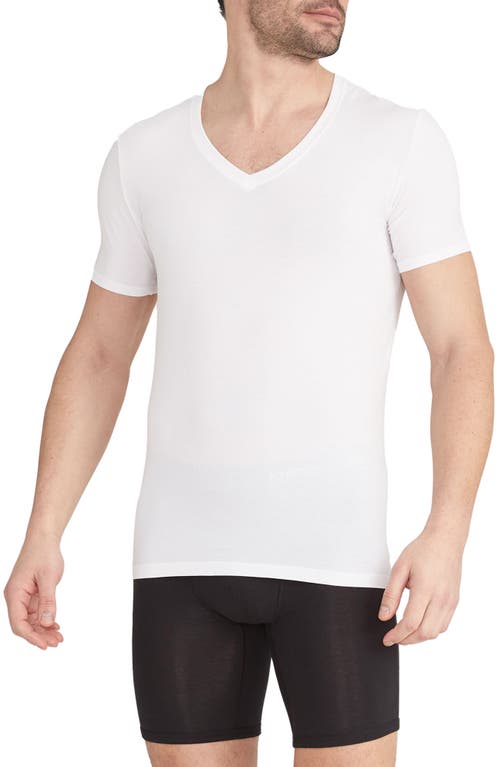 Tommy John 2-Pack Cool Cotton Stay Tucked Deep V-Neck T-Shirts in White Double 