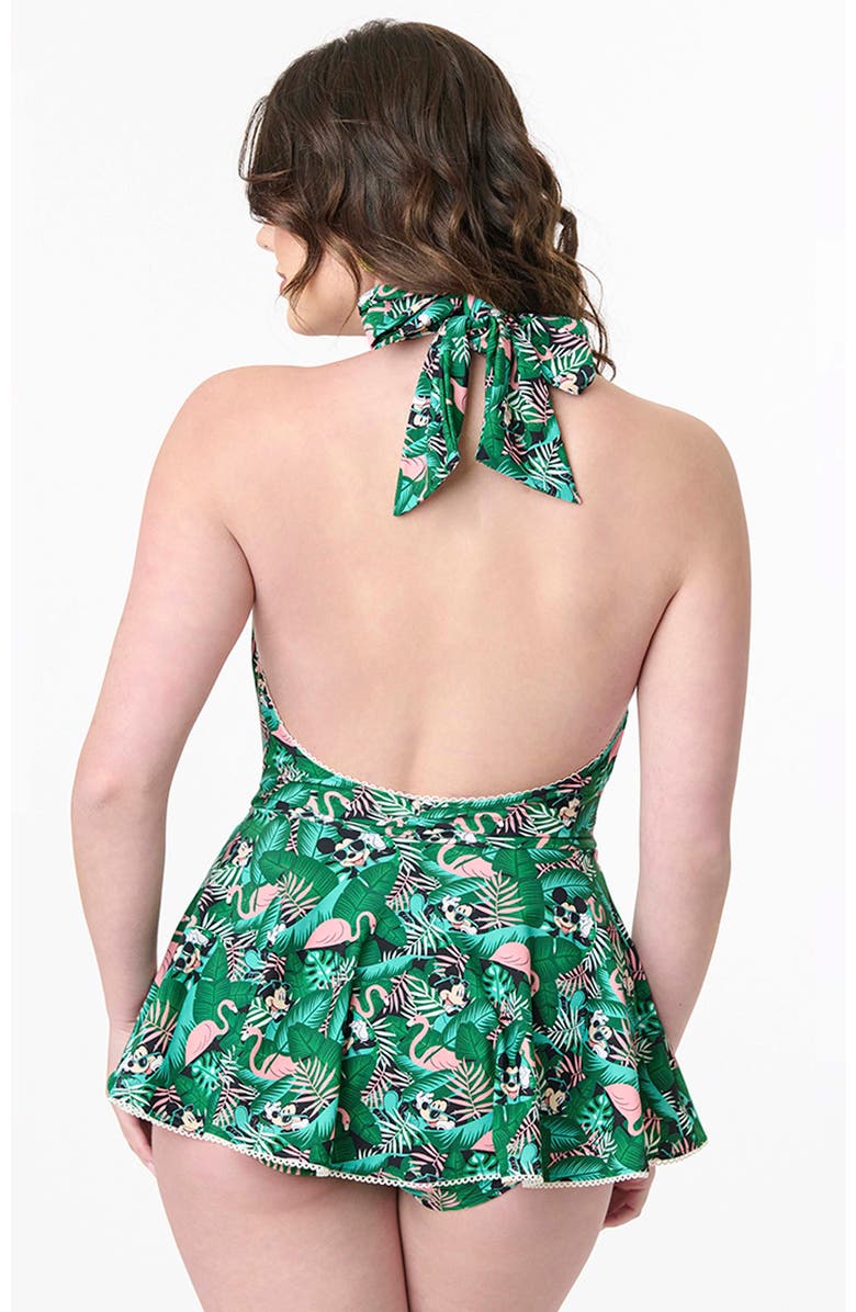 Unique Vintage Plunge Halter Skirted Wendy One Piece Swimsuit, Alternate, color, 