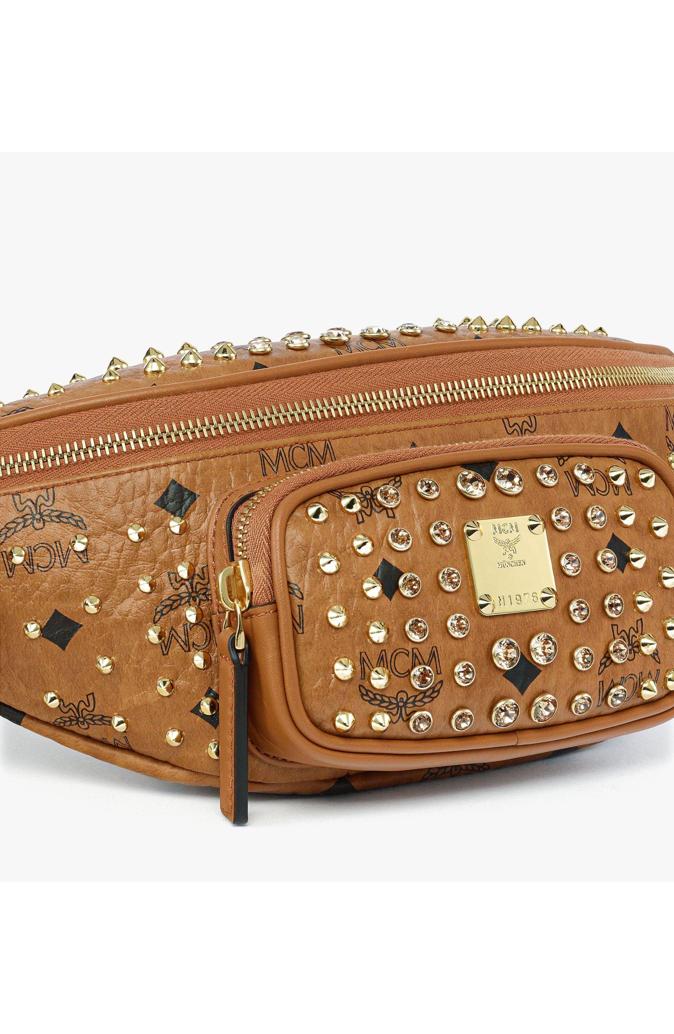 Medium Fursten Belt Bag in Gold Crystal Visetos, Alternate, color, Cognac