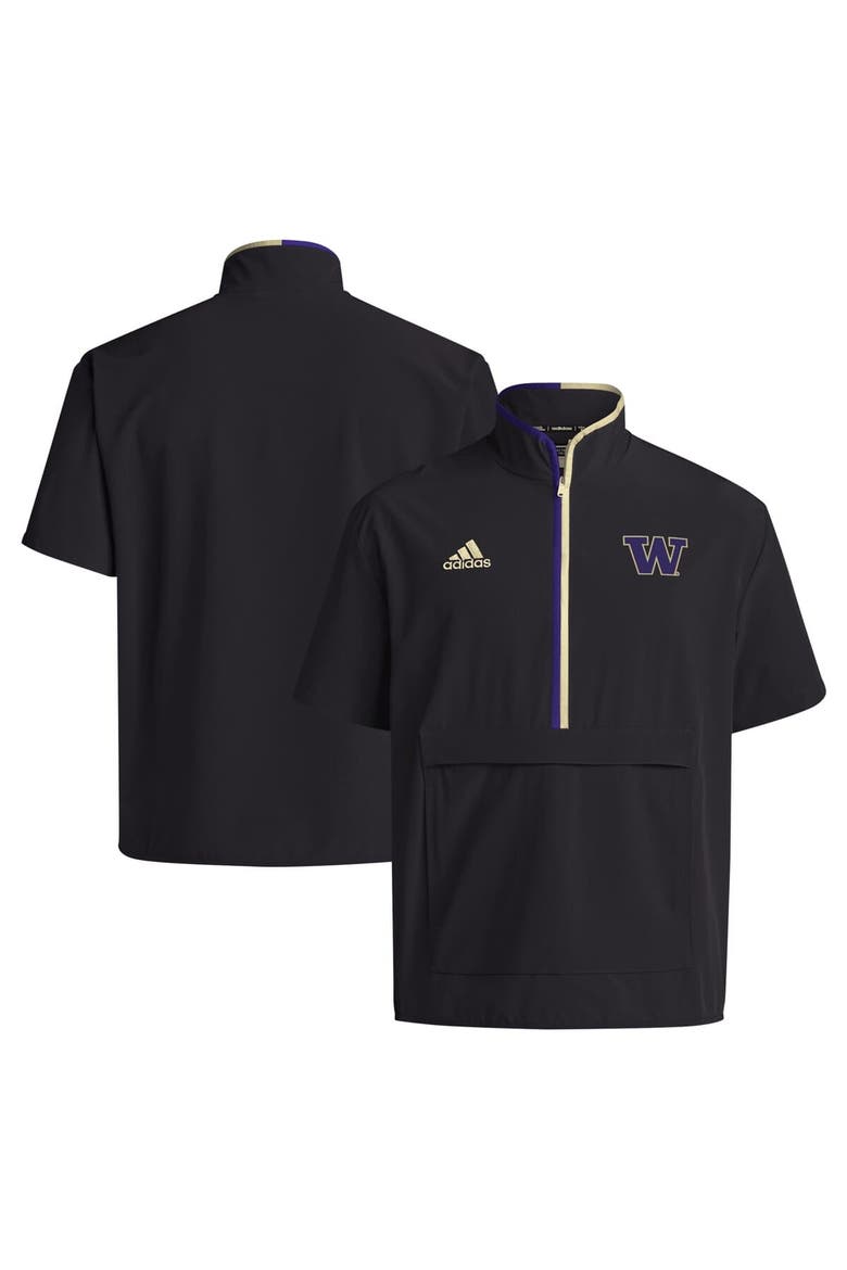 Men's adidas Black Washington Huskies 2024 Coaches Sideline Half-Zip Short Sleeve Jacket, Main, color, Black