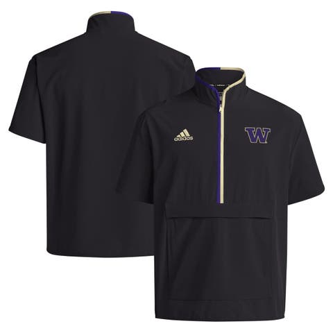Men's adidas Black Washington Huskies 2024 Coaches Sideline Half-Zip Short Sleeve Jacket