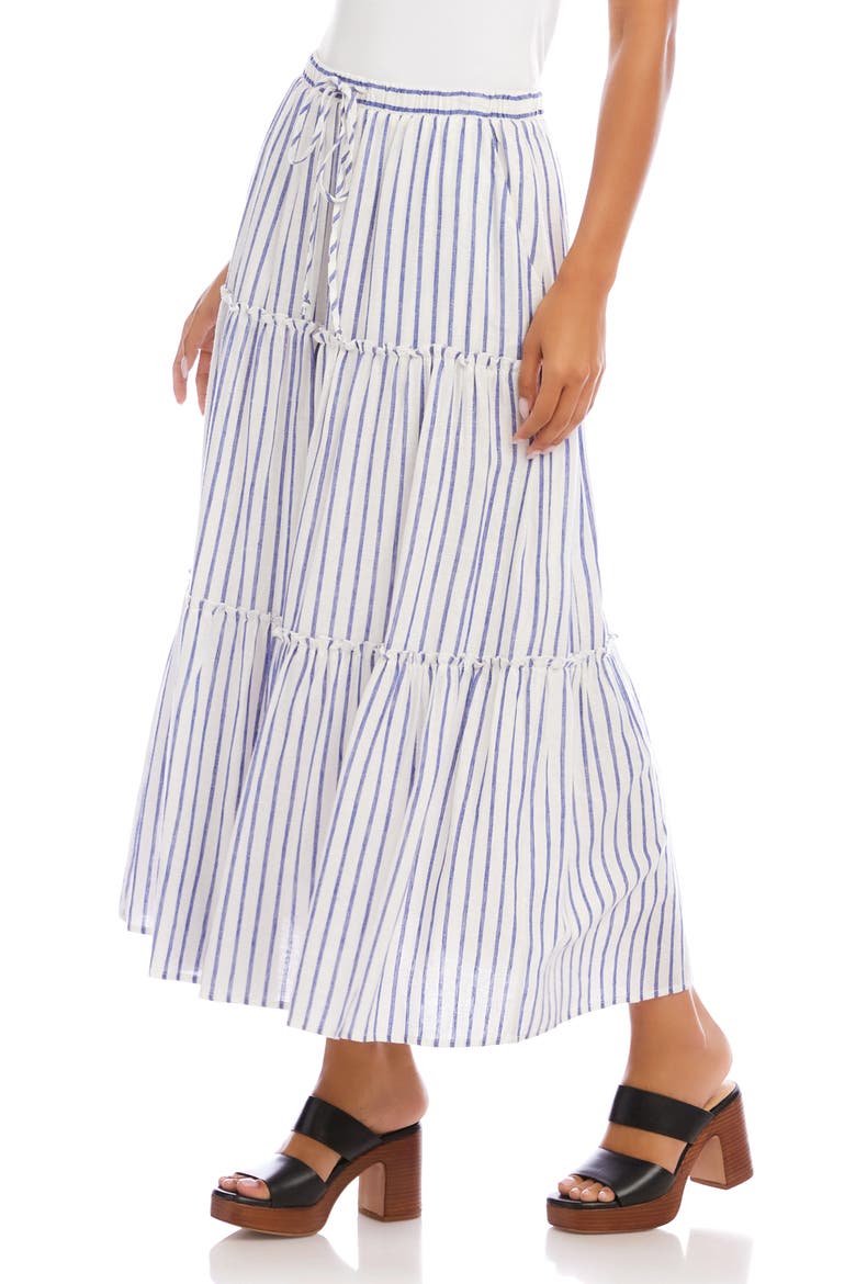Tiered Stripe Midi Skirt, Alternate, color, BLUE/ WHITE