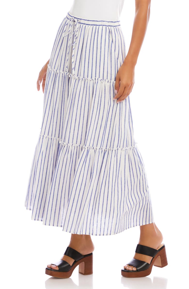 Karen Kane Tiered Stripe Midi Skirt, Alternate, color, Blue/White