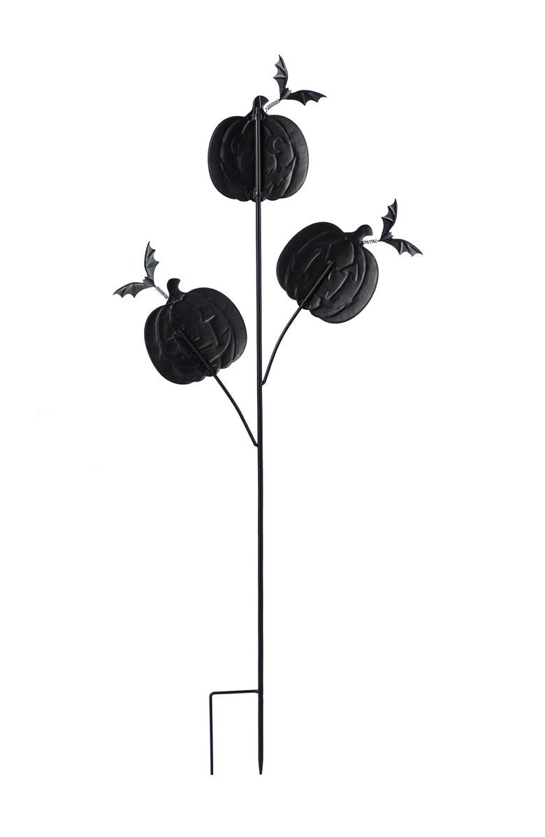 Glitzhome Halloween Metal Triple Pumpkin with Spring Bats Yard Stake, Alternate, color, Orange