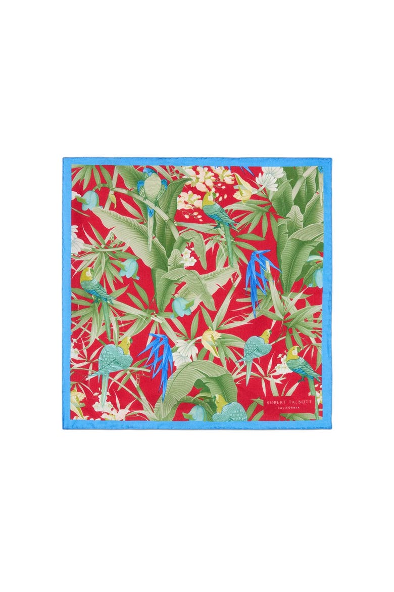 York Tropical Floral Pocket Square, Alternate, color, Blue/Red