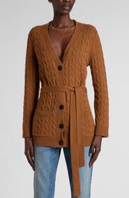 Valentino Garavani Belted Cable Stitch Cashmere Cardigan