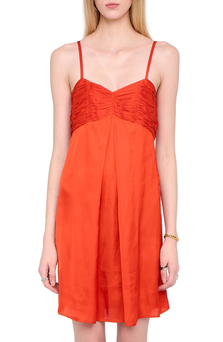 Zadig & Voltaire Rippies Pleated Satin Slipdress, Alternate, color, Tangerine