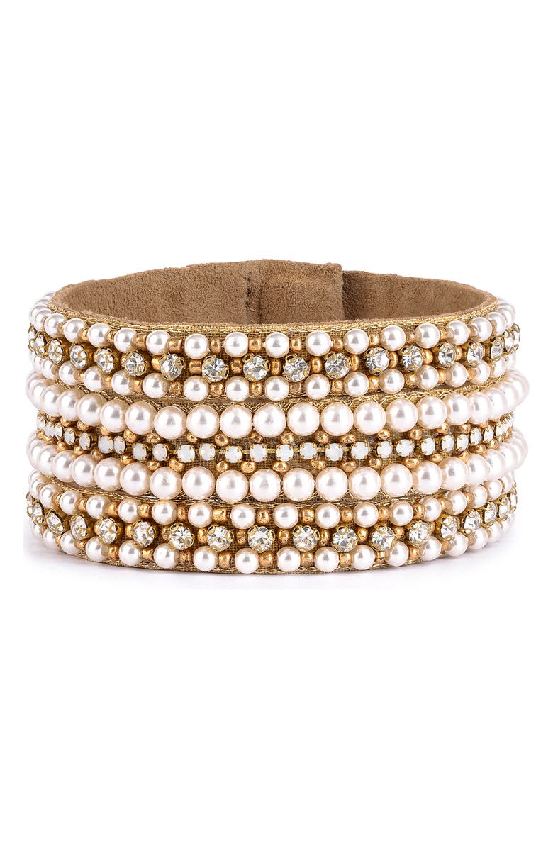 Deepa Gurnani Virginia Faux Pearl Cuff Bracelet, Main, color, 