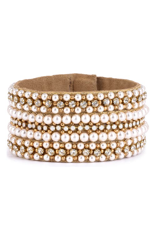 Deepa Gurnani Virginia Faux Pearl Cuff Bracelet in Gold 