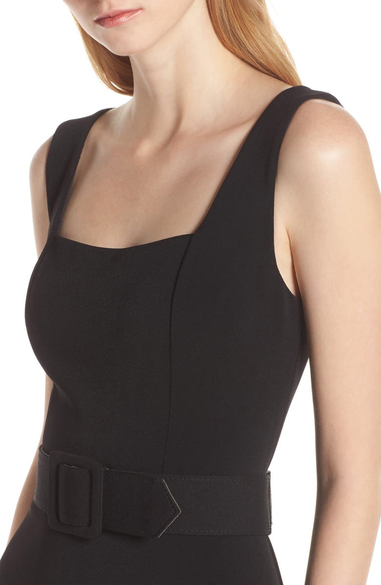 Harper Rose Belted Fit & Flare Square Neck Dress, Alternate, color, Black