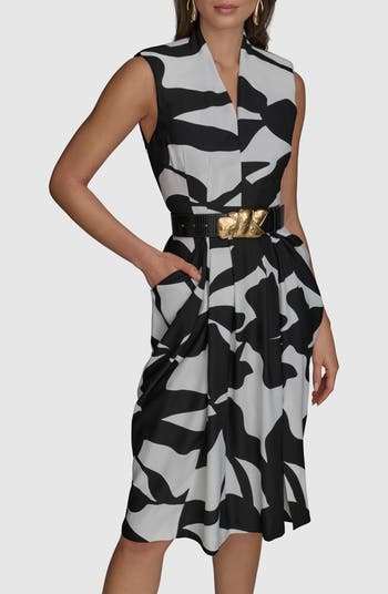 Belted Sleeveless Sheath Dress