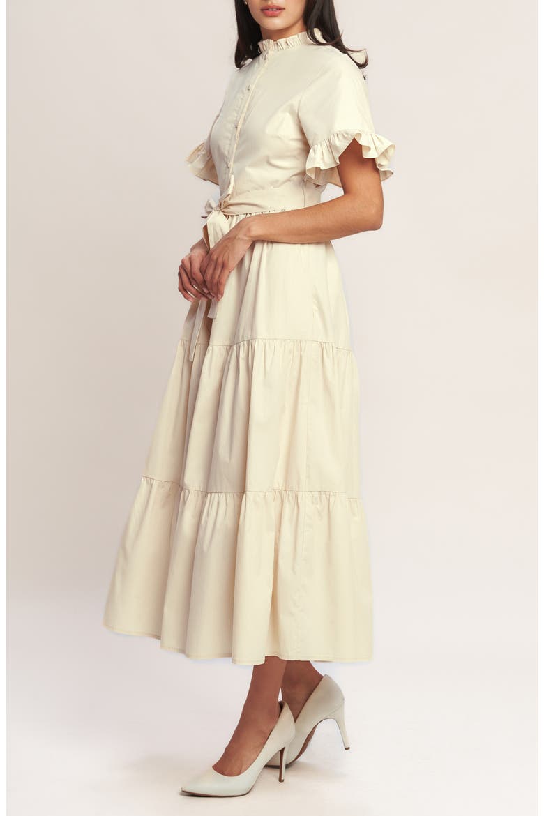 Ruffle Trim Midi Dress, Alternate, color, CREAM