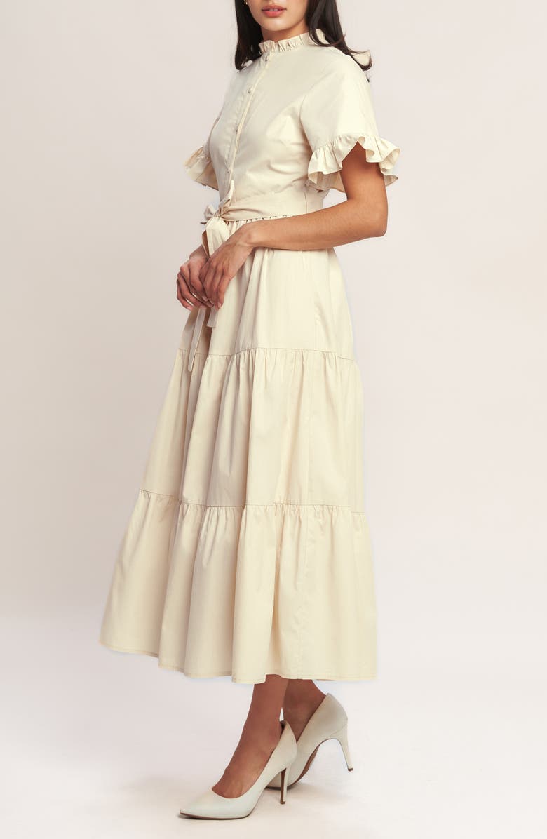 FLYING TOMATO Ruffle Trim Midi Dress, Alternate, color, Cream
