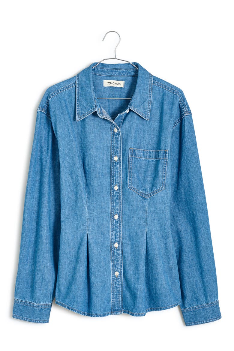 Fitted Denim Button-Up Shirt, Alternate, color, WINNSET WASH