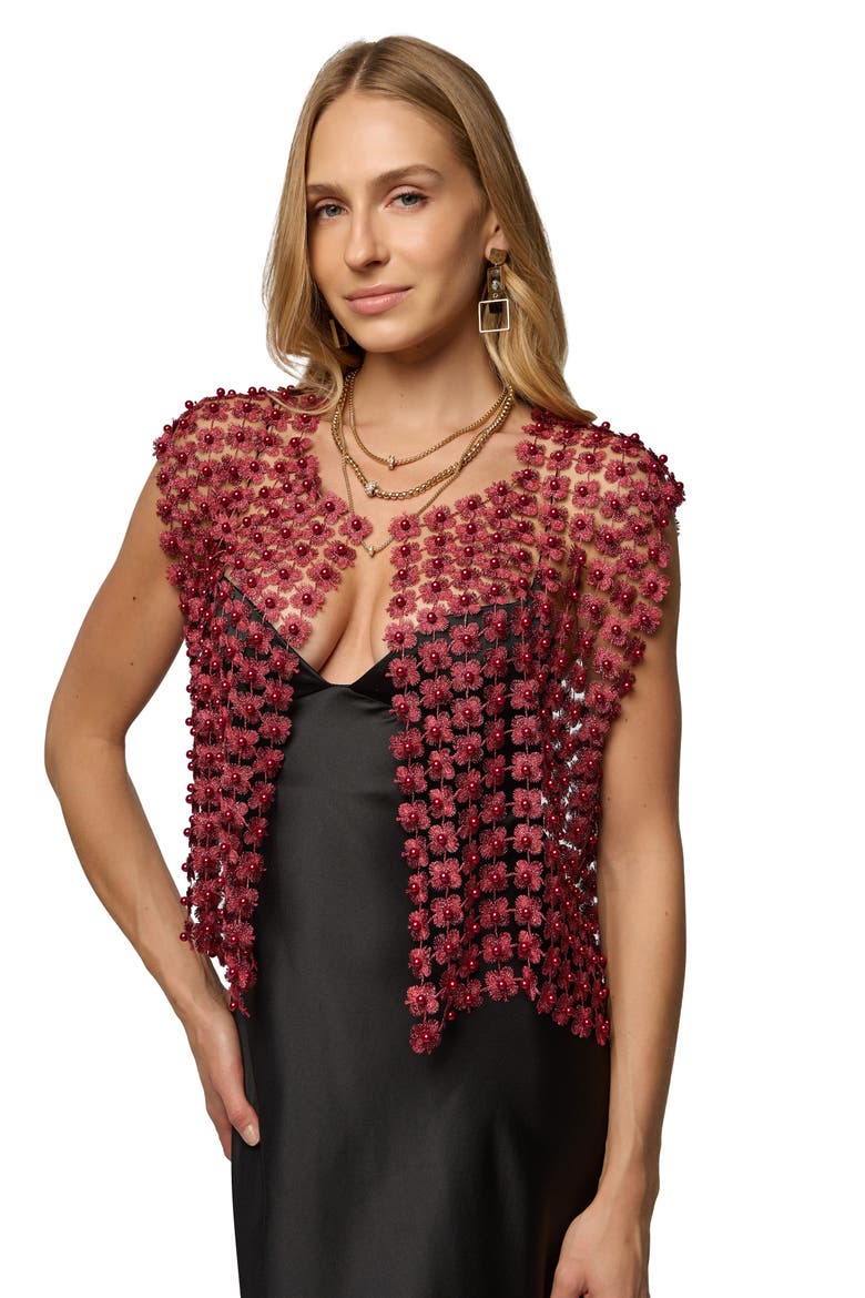 Pearly Beaded Floral Lace Top, Alternate, color, BURGUNDY