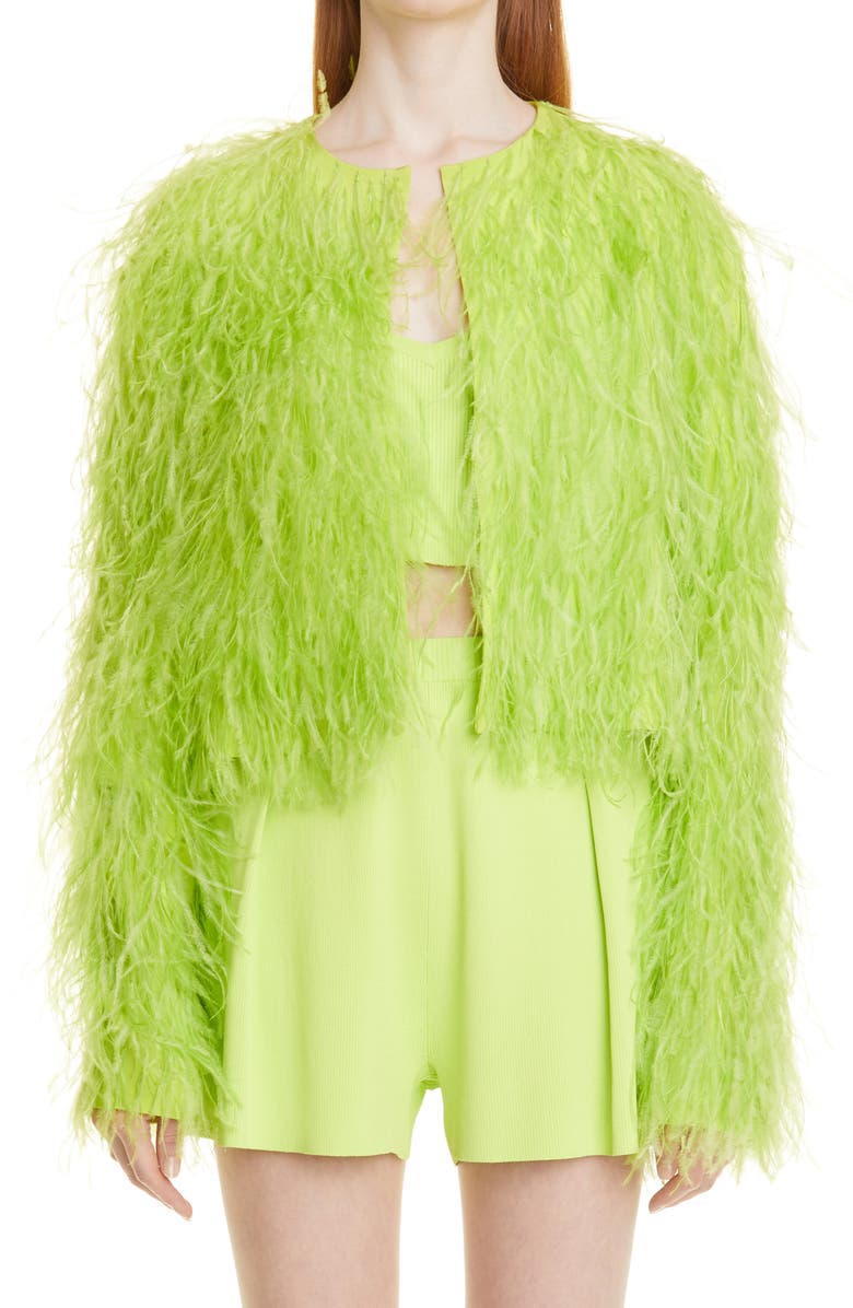 LAPOINTE Ostrich Feather Crop Jacket, Main, color, 