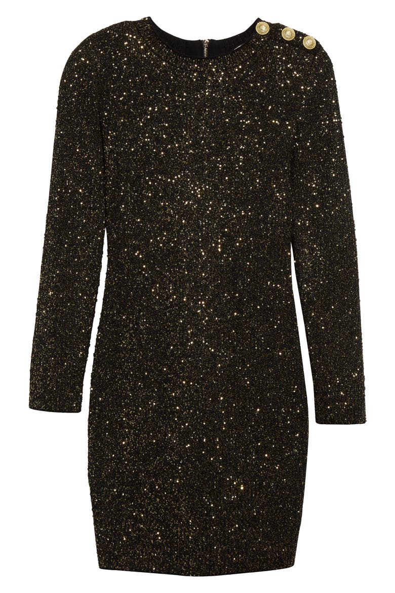 Cherry Sequin Long Sleeve Body-Con Minidress, Alternate, color, BLACK/ GOLD SEQUIN