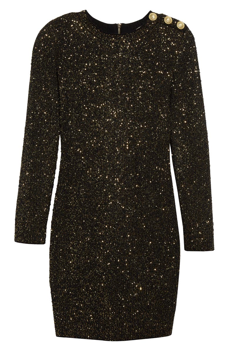 L'AGENCE Cherry Sequin Long Sleeve Body-Con Minidress, Alternate, color, Black/ Gold Sequin