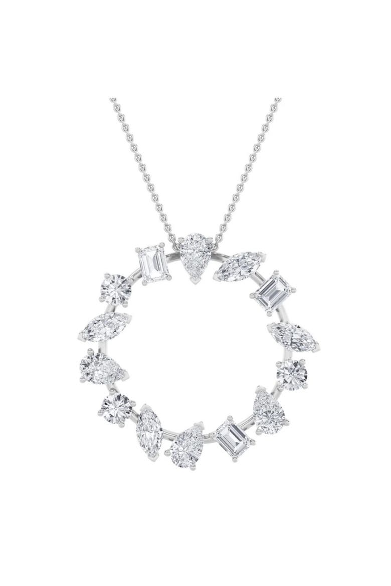 3Ct Multi Shape Ferra Diamond Circle Pendant 14k Gold Necklace 18", Main, color, 14k White Gold
