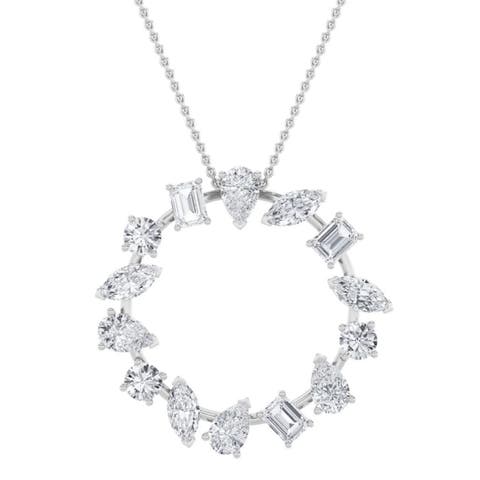 3Ct Multi Shape Ferra Diamond Circle Pendant 14k Gold Necklace 18"