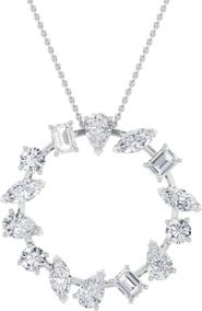 Bliss Diamond 3Ct Multi Shape Ferra Diamond Circle Pendant 14k Gold Necklace 18"