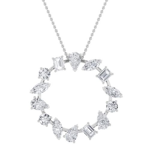 Bliss Diamond 3ct Multi Shape Ferra Diamond Circle Pendant 14k Gold Necklace 18" In 14k White Gold