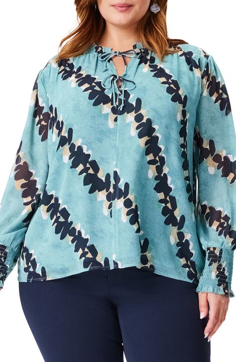 Rolling Reef Print Tie Neck Top (Plus)