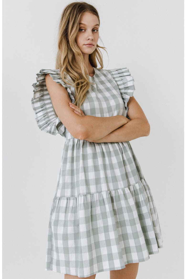 Gingham Ruffle Minidress, Alternate, color, SAGE