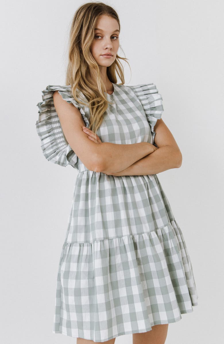 English Factory Gingham Ruffle Minidress, Alternate, color, 